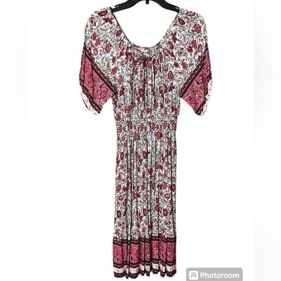 NWOT Kindred Floral Boho Pink Rayon Midi Sun Dress Size XL - Picture 2 of 10